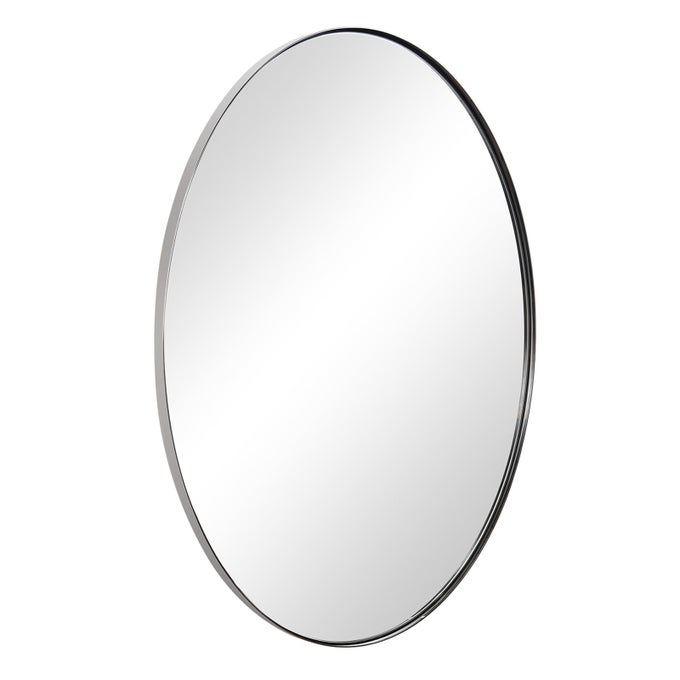 WALL MIRROR FOR BATHROOM 24X36 CHROME OVAL BATHROOM MIRROR LARGE OVAL WALL MIRROR FOR BTAHROOM OBLONG PILL SHAPED CHROME MIRROR STAINLESS STEEL FRAME WALL MOUNT HORIZONTAL OR VERTICAL