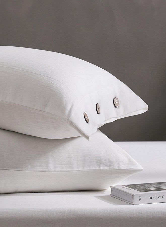 أغطية وسائد جيليموني القياسية، طقم من قطعتين، أغطية وسائد قطنية بأزرار، مقاس 20×26 بوصة، لون أبيض كريمي، أغطية وسائد سرير، قطن مغسول 100%، ناعمة وجيدة التهوية (الوسائد غير متضمنة). - Image 1