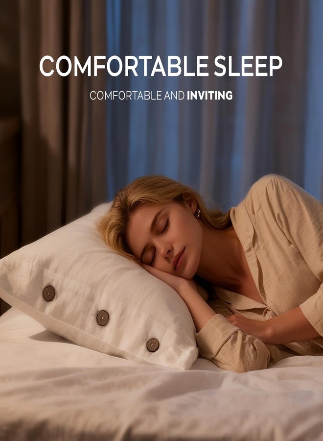 أغطية وسائد جيليموني القياسية، طقم من قطعتين، أغطية وسائد قطنية بأزرار، مقاس 20×26 بوصة، لون أبيض كريمي، أغطية وسائد سرير، قطن مغسول 100%، ناعمة وجيدة التهوية (الوسائد غير متضمنة). - Image 5