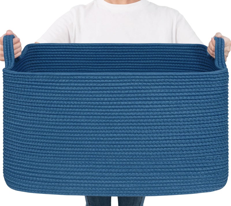 Goodpick Large Blanket Basket, Storage Baskets for Organizing, Rectangle Woven Basket for Clothes, Towels, Toy Baskets Storage Kids, 21.6" x 14.9" x 11.8" - Image 1