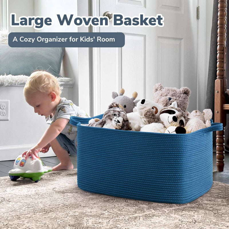 Goodpick Large Blanket Basket, Storage Baskets for Organizing, Rectangle Woven Basket for Clothes, Towels, Toy Baskets Storage Kids, 21.6" x 14.9" x 11.8" - Image 2