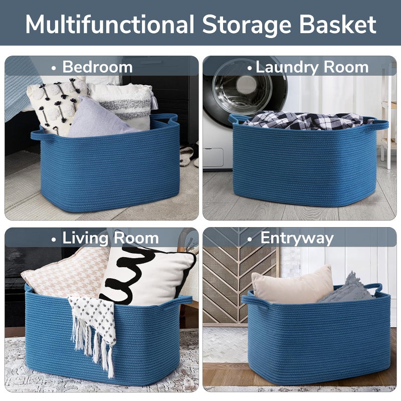 Goodpick Large Blanket Basket, Storage Baskets for Organizing, Rectangle Woven Basket for Clothes, Towels, Toy Baskets Storage Kids, 21.6" x 14.9" x 11.8" - Image 4