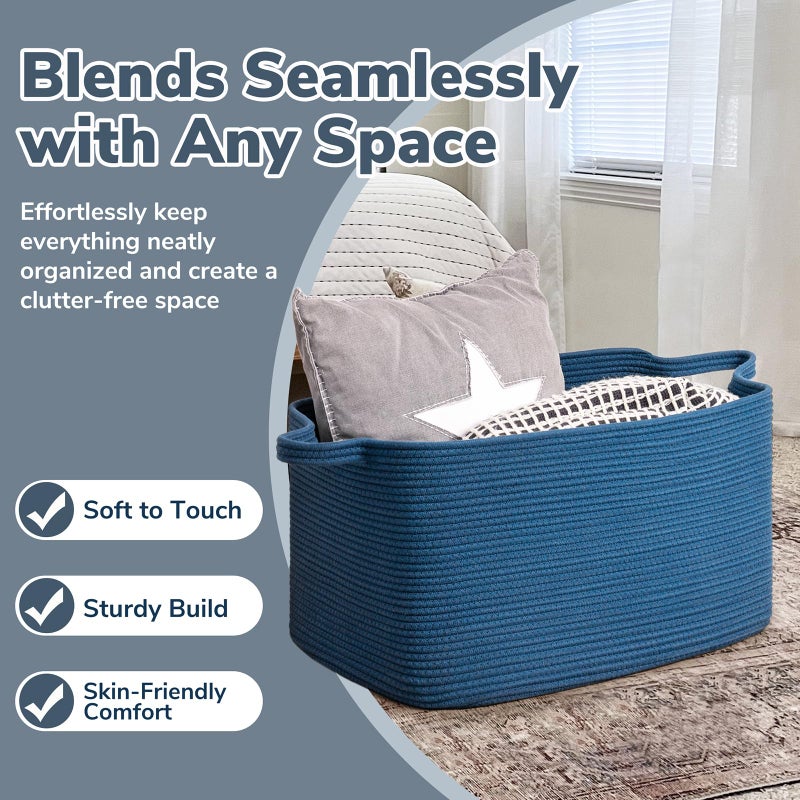 Goodpick Large Blanket Basket, Storage Baskets for Organizing, Rectangle Woven Basket for Clothes, Towels, Toy Baskets Storage Kids, 21.6" x 14.9" x 11.8" - Image 5