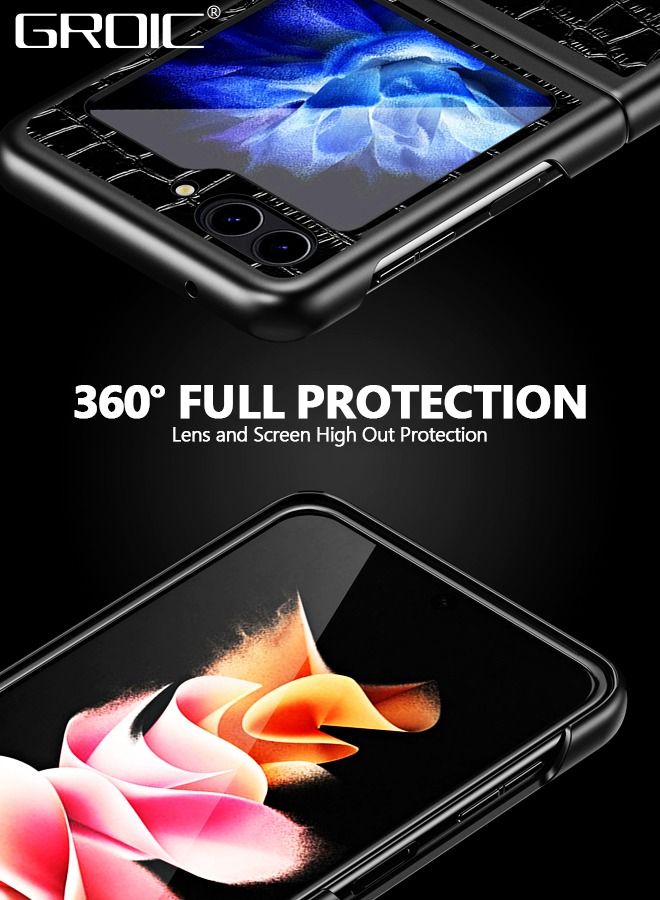 GROIC Compatible Samsung Galaxy Z Flip 5 Case Leather, Shockproof Anti-Scratch Soft Leather Hard PC Slim Cover Protective Phone Case for Samsung Z Flip 5 Case Men, Galaxy Z Flip 5 Leather Case Black - Image 5