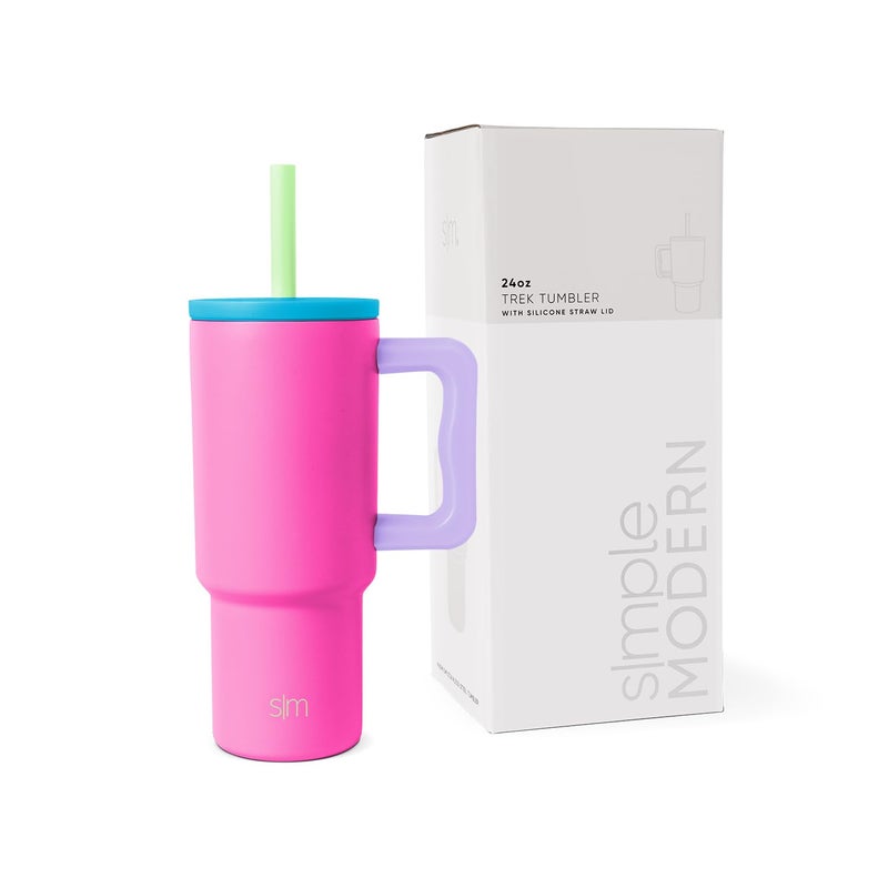 Simple Modern Kids 24 oz Tumbler with Handle and Silicone Straw Lid | Spill Proof and Leak Resistant | Reusable Stainless Steel Bottle | Gift for Kids Boys Girls | Trek Collection | 80s Mix - Image 1