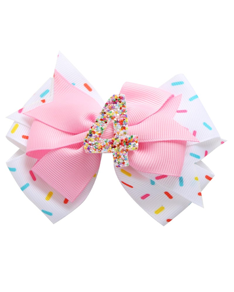 Fancheer Birthday Hair Bow for Baby Girls 1 2 3 4 5 6 Years Sprinkle Decorations Confetti Ice Cream Party Pink Hair Accessories for Four 4th Birthday - Image 1