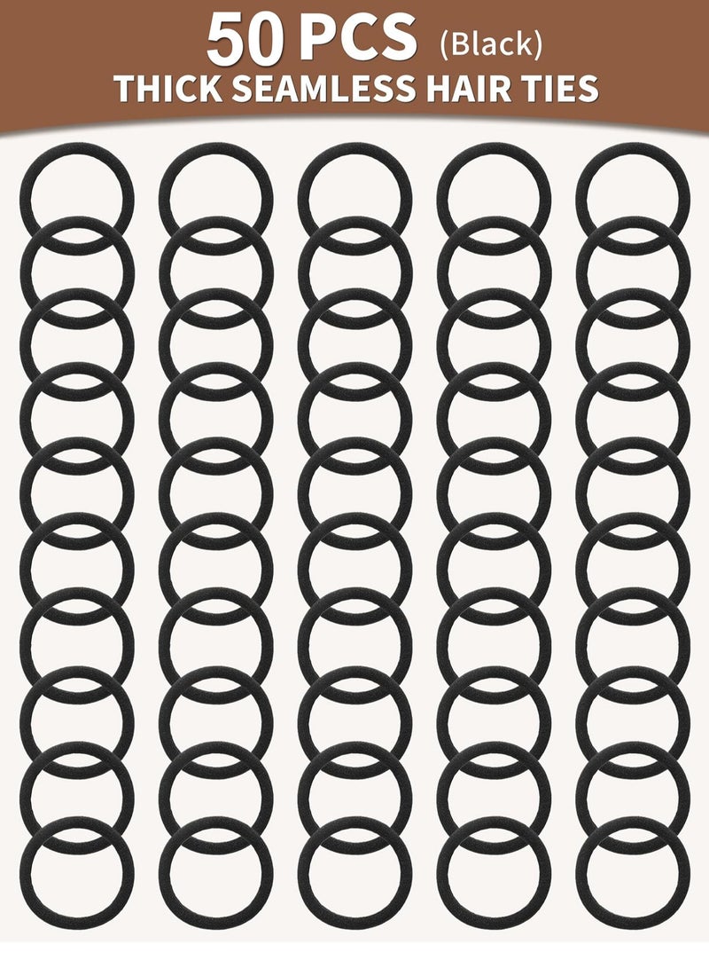 Lelet Seamless Elastic Hair Ties & Hair Bands for Women & Girls – 1.5 Inch Soft Stretchy Nylon Ponytail Holders, Extra Gentle, No Damage – 50Pack(Black) - Image 4