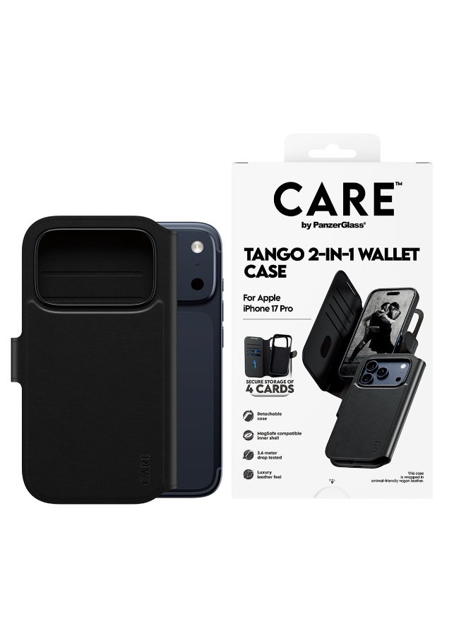 PanzerGlass آيفون 17 برو تانغو 2 في 1 فولي | محفظة جلدية + غلاف قابل للفصل مع MagSafe، 4 فتحات بطاقات، حماية كاملة من السقوط والخدوش بزاوية 360، شحن لاسلكي مغناطيسي، تركيب سهل، أسود - Image 2