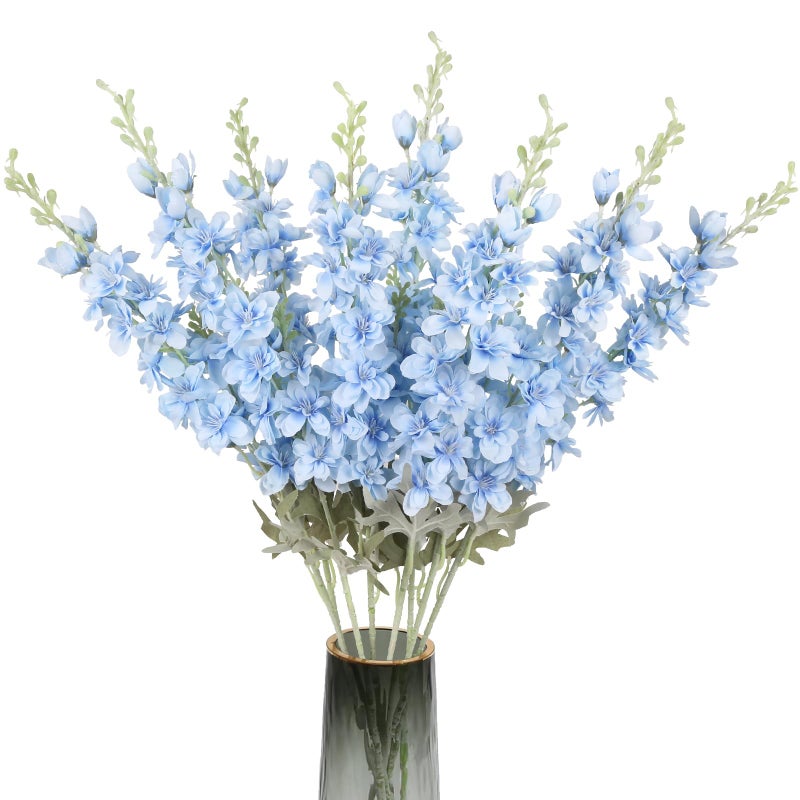 ICBOX 8PCS Blue Delphinium Artificial Flowers Larkspur Fake Flowers 33.5in Long Stem Faux Silk Flowers Bulk for Tall Vase for Home Wedding Floral Arrangement Centerpiece Table Decorations (Baby Blue) - Image 1