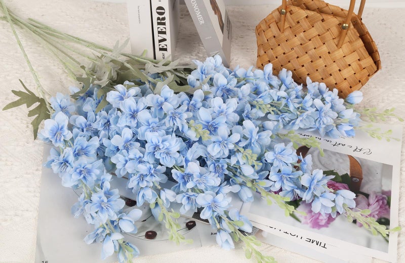 ICBOX 8PCS Blue Delphinium Artificial Flowers Larkspur Fake Flowers 33.5in Long Stem Faux Silk Flowers Bulk for Tall Vase for Home Wedding Floral Arrangement Centerpiece Table Decorations (Baby Blue) - Image 4