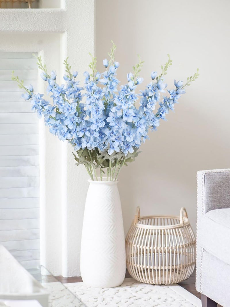 ICBOX 8PCS Blue Delphinium Artificial Flowers Larkspur Fake Flowers 33.5in Long Stem Faux Silk Flowers Bulk for Tall Vase for Home Wedding Floral Arrangement Centerpiece Table Decorations (Baby Blue) - Image 2