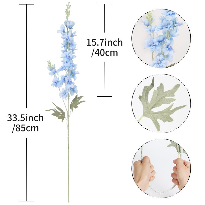 ICBOX 8PCS Blue Delphinium Artificial Flowers Larkspur Fake Flowers 33.5in Long Stem Faux Silk Flowers Bulk for Tall Vase for Home Wedding Floral Arrangement Centerpiece Table Decorations (Baby Blue) - Image 5