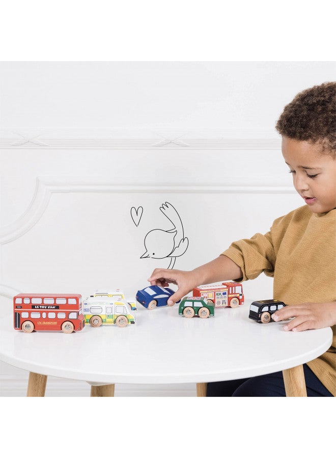Le Toy Van London Car Set Premium Wooden Toys for Kids Ages 3 Years & Up (TV267), 7-pk - Image 5