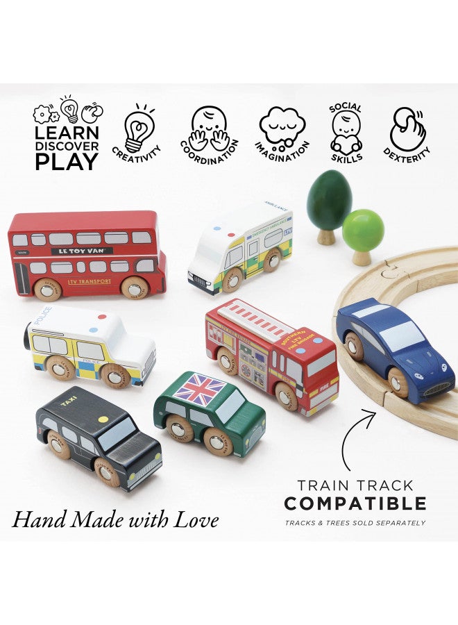Le Toy Van London Car Set Premium Wooden Toys for Kids Ages 3 Years & Up (TV267), 7-pk - Image 3