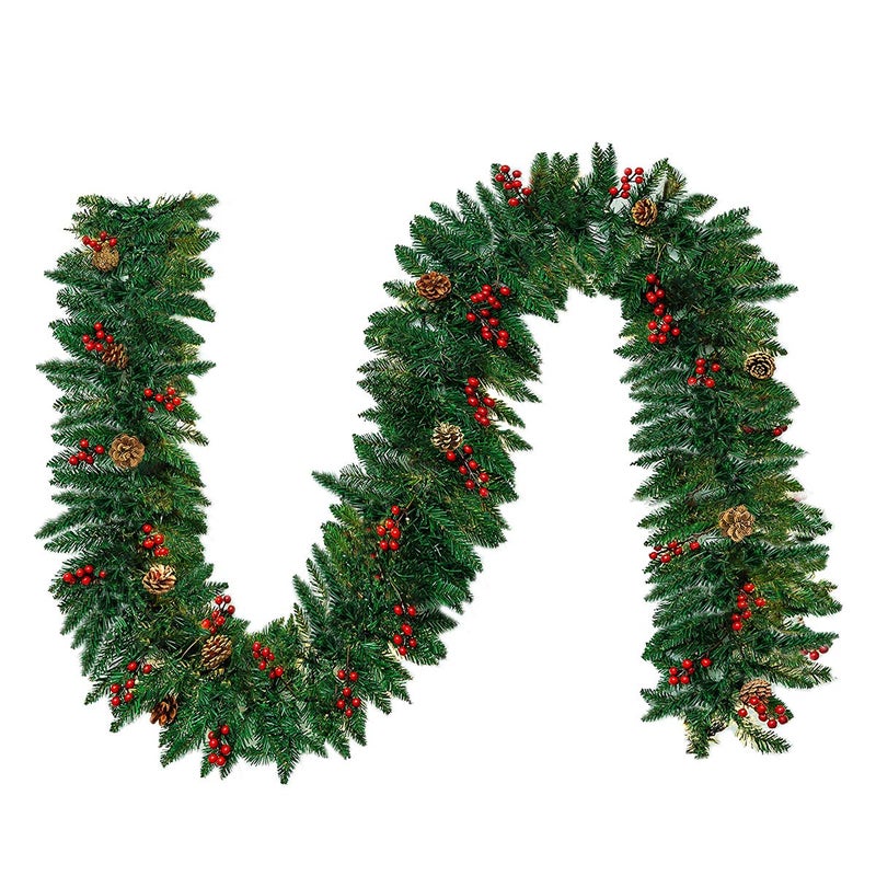 Christmas Garland  10FT Pine Garland with Red Berries Snow Pine Cones for Indoor Outdoor Christmas Decorations 10 Foot by 10 Inch