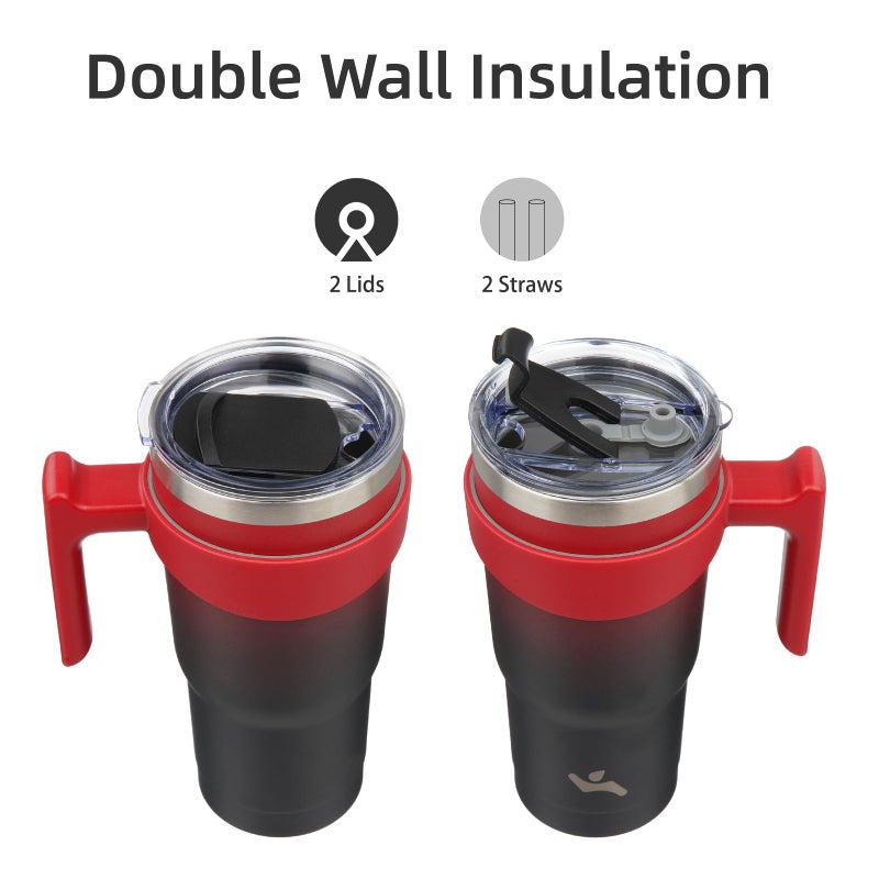 Konokyo 20 oz Tumbler with Handle and 2 Straw 2 Lid, Insulated Water Bottle Stainless Steel Vacuum Cup Reusable Travel Mug,Mystic Moon - Image 3