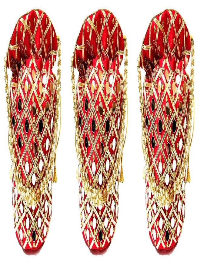 ATHZ Red Damru Potli Combo (Pack of 3) for Women Handbags Wedding Festive Gifts Ethnic Wristlet Potli Bags Mirror Work Fashion Accessories - Image 1