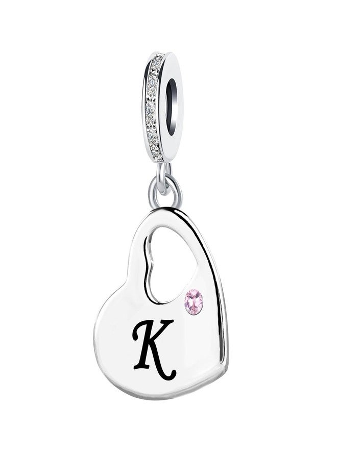 KunBead Initial K Letter Pink Heart Alphabet Birthday Dangle Love Charms Compatible with Pandora Charm Bracelet for Dad Mom Daughter Son - Image 1