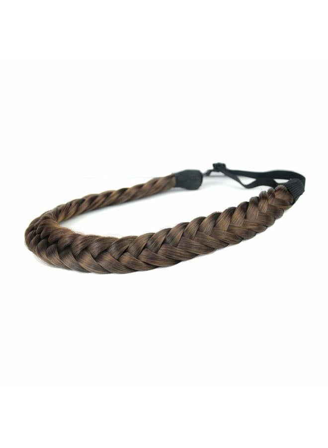 BOBIYA رباط رأس مزدوج من شعر صناعي مضفر كلاسيكي سميك (بني داكن) - Image 2