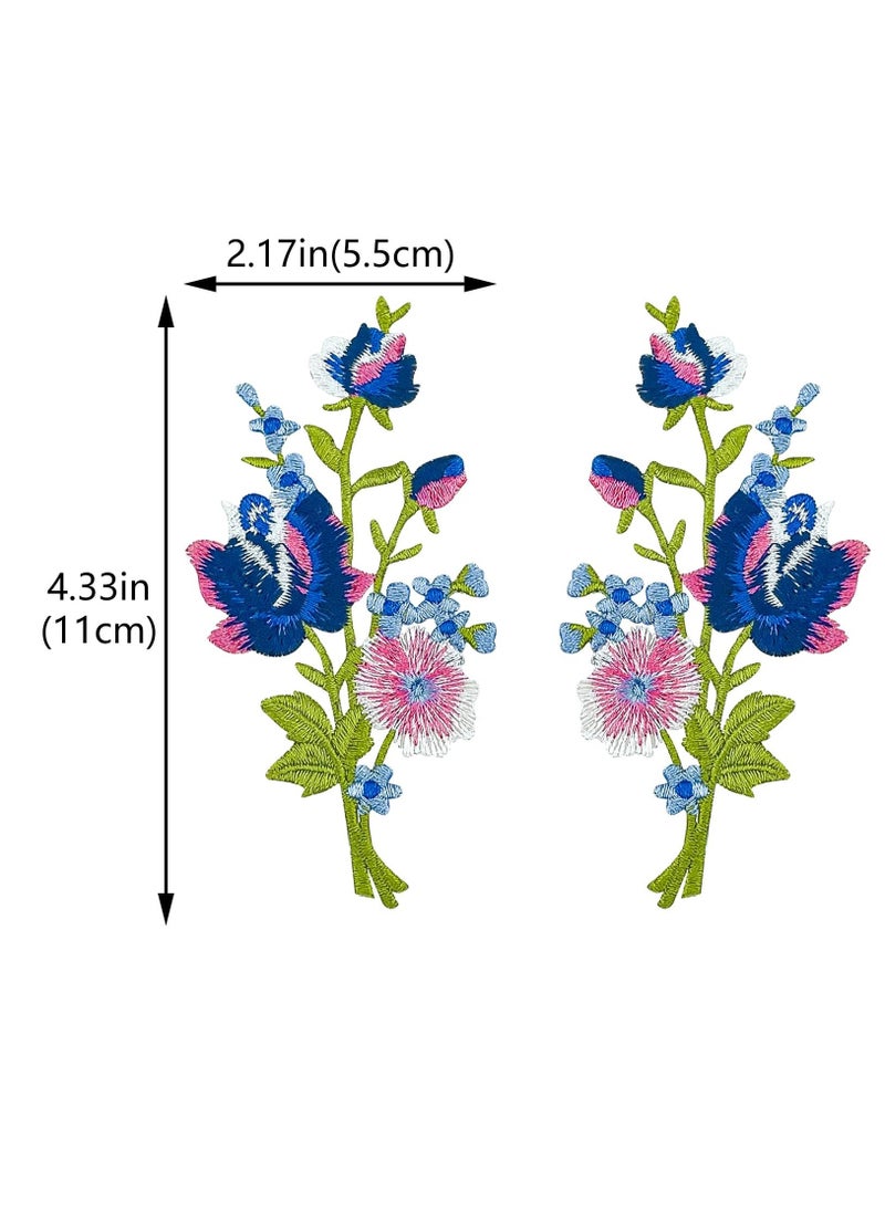 2 pairs Rose Flower Embroidered Applique Floral Leaves Iron on Patches Bouquet Boho Decorative Embroidery Applique Sewing Patches for Clothing Bags DIY Accessory Craft Decoration - Image 2