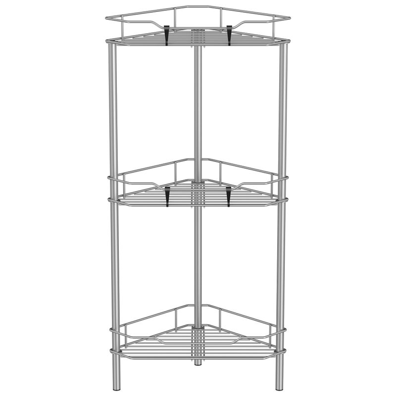 HuggieGems 3 Tier Floor Standing Corner Shower Caddy Organizer Shelf with Hooks Bathroom Shelves Stand Rack Gray - Image 2