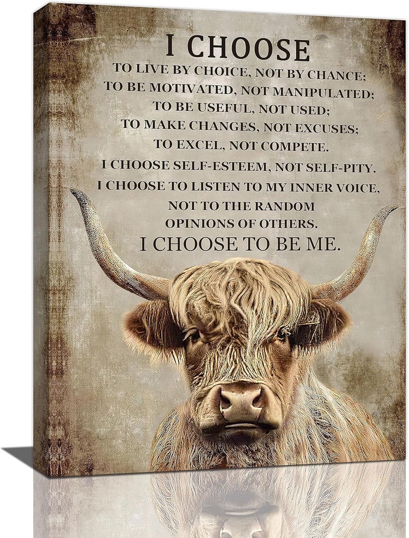 SweetFox Highland Cow Motivational Wall Art - Image 1
