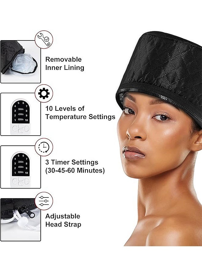 Natural Hair Home Use Thermal Heat Cap,  Deep Conditioning w/10-level Heats Up Quickly 3 Timer Settings Steamer Cap for Black Hair Deep Conditioner Hot Hair Oil - Image 4