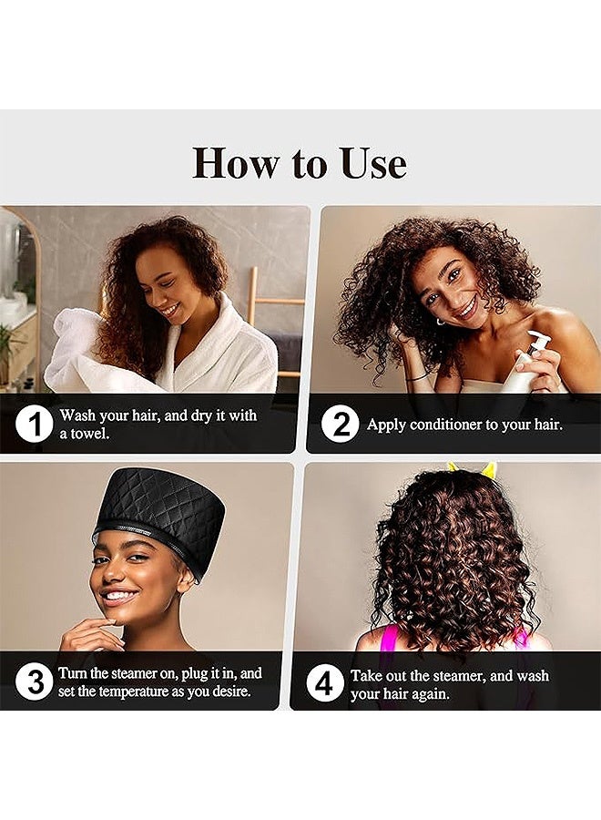 Natural Hair Home Use Thermal Heat Cap,  Deep Conditioning w/10-level Heats Up Quickly 3 Timer Settings Steamer Cap for Black Hair Deep Conditioner Hot Hair Oil - Image 5