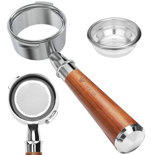 YMWVH 58mm Bottomless Portafilter, Professional Stainless Steel Portafilter 2 Ears for 58 Gaggia Machines- Not suitable with E61 groupheads,with Walnut Handle & Filter Basket - Image 1