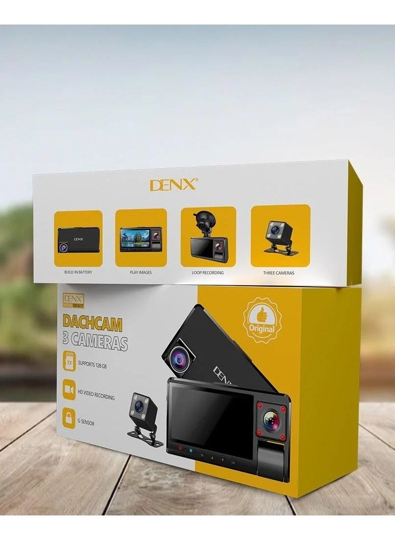 Denx Dash cam, 3 cameras, internal and external, rear, 3-inch screen - Image 3