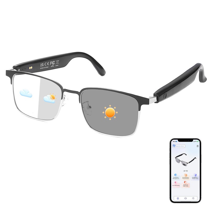 PADOM AI Smart Glasses, Support 160+ Languages Real-Time Translation, Photochromic Translation Glasses with Speakers & Mic, Audio & Video Call, Unisex Design Bluetooth Glasses for Travel, Study & Business - Image 1
