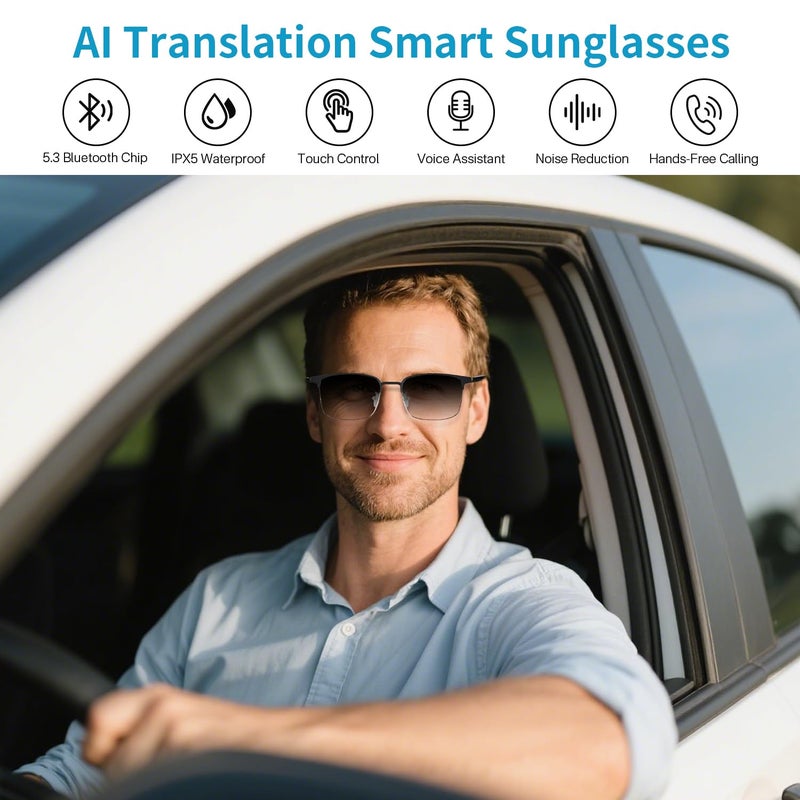 PADOM AI Smart Glasses, Support 160+ Languages Real-Time Translation, Photochromic Translation Glasses with Speakers & Mic, Audio & Video Call, Unisex Design Bluetooth Glasses for Travel, Study & Business - Image 2