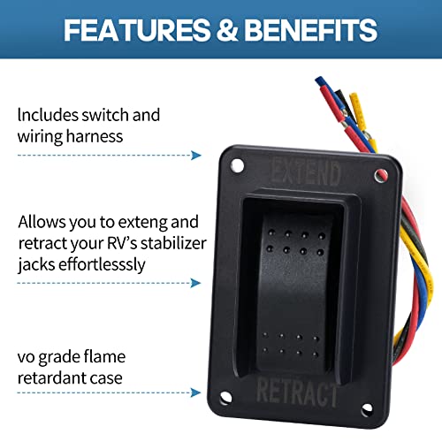 briidea Power Stabilizer Switch, Briidea RV Jack Switch Electric Jack Switch with Harness 12V Extend Retract for Stabilizer Jacks, Black - Image 3