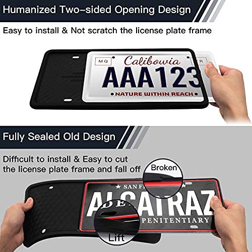 Intermerge License Plate Frame Holder - Universal American Auto Silicone License Plate Cover Rust-Proof,Rattle-Proof,Weather-Proof with 3 Drainage Holes Car Black License Plate Frame Black - Image 2