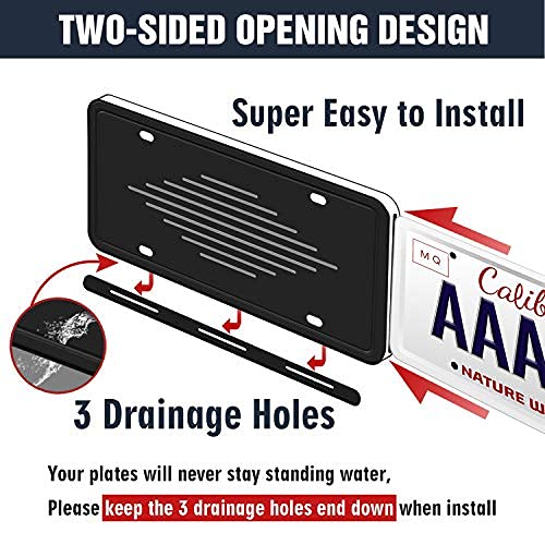 Intermerge License Plate Frame Holder - Universal American Auto Silicone License Plate Cover Rust-Proof,Rattle-Proof,Weather-Proof with 3 Drainage Holes Car Black License Plate Frame Black - Image 4
