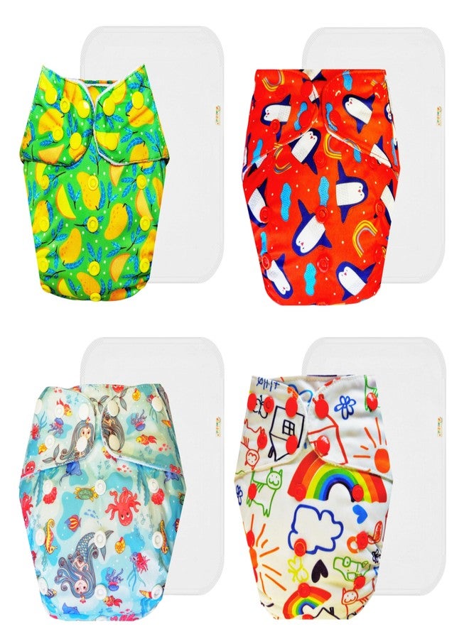 حفاضات قماشية فاخرة من دمبلدو مع حشوة قطنية (عبوة من 4) | مضادة للحساسية | قابلة لإعادة الاستخدام والغسل | سريعة الجفاف | مناسبة للارتداء طوال اليوم | من 3 أشهر إلى 3 سنوات | للجنسين - Image 1