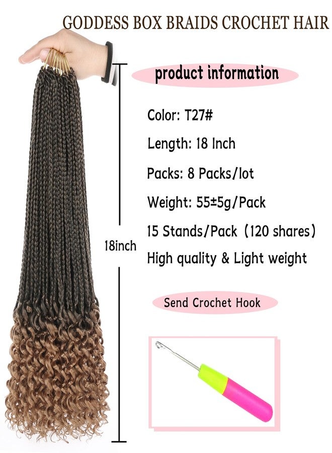 Xtrend 18 Inch Goddess Box Braids Crochet Hair 8 Packs Pre-looped Box Braids with Curly Ends Synthetic Bohemian Box Braiding Hair Extensions for Women (15Strands/pack T27#) - Image 2