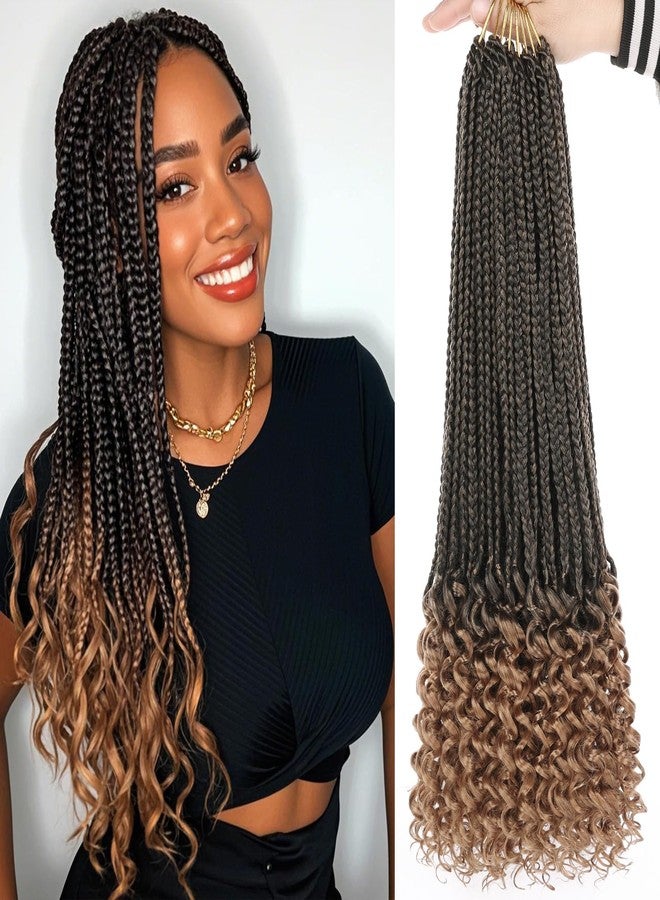 Xtrend 18 Inch Goddess Box Braids Crochet Hair 8 Packs Pre-looped Box Braids with Curly Ends Synthetic Bohemian Box Braiding Hair Extensions for Women (15Strands/pack T27#) - Image 1