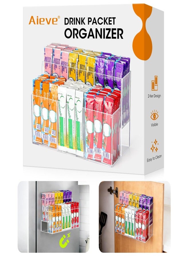 AIEVE Magnetic Drink Packet Organizer, 2-Tier Fridge Organizer Cabinet Door Holder, Acrylic Water Packet Holder for Kitchen Fridge Organizers and Storage (Magnetic & Adhesive) - Image 1