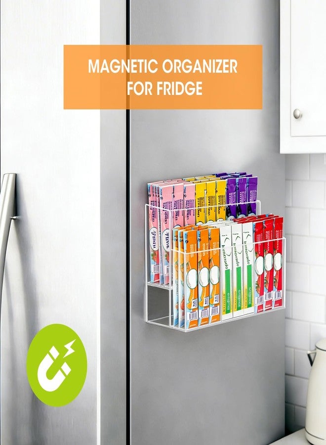 AIEVE Magnetic Drink Packet Organizer, 2-Tier Fridge Organizer Cabinet Door Holder, Acrylic Water Packet Holder for Kitchen Fridge Organizers and Storage (Magnetic & Adhesive) - Image 2