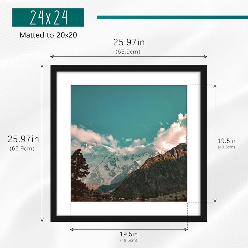Picrit 24x24 Picture Frame 3 Pack, Black Poster Frame, Display Poster 20 x 20 with Mat or 24 x 24 without Mat for Horizontal or Vertical Wall Mounting - Image 3