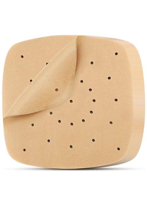 Air Fryer Parchment Paper 200 Pcs - 8.5 inch Unbleached Square Liners/Steaming Liner/Perforated for Fryer, Steaming Basket and More(Brown)