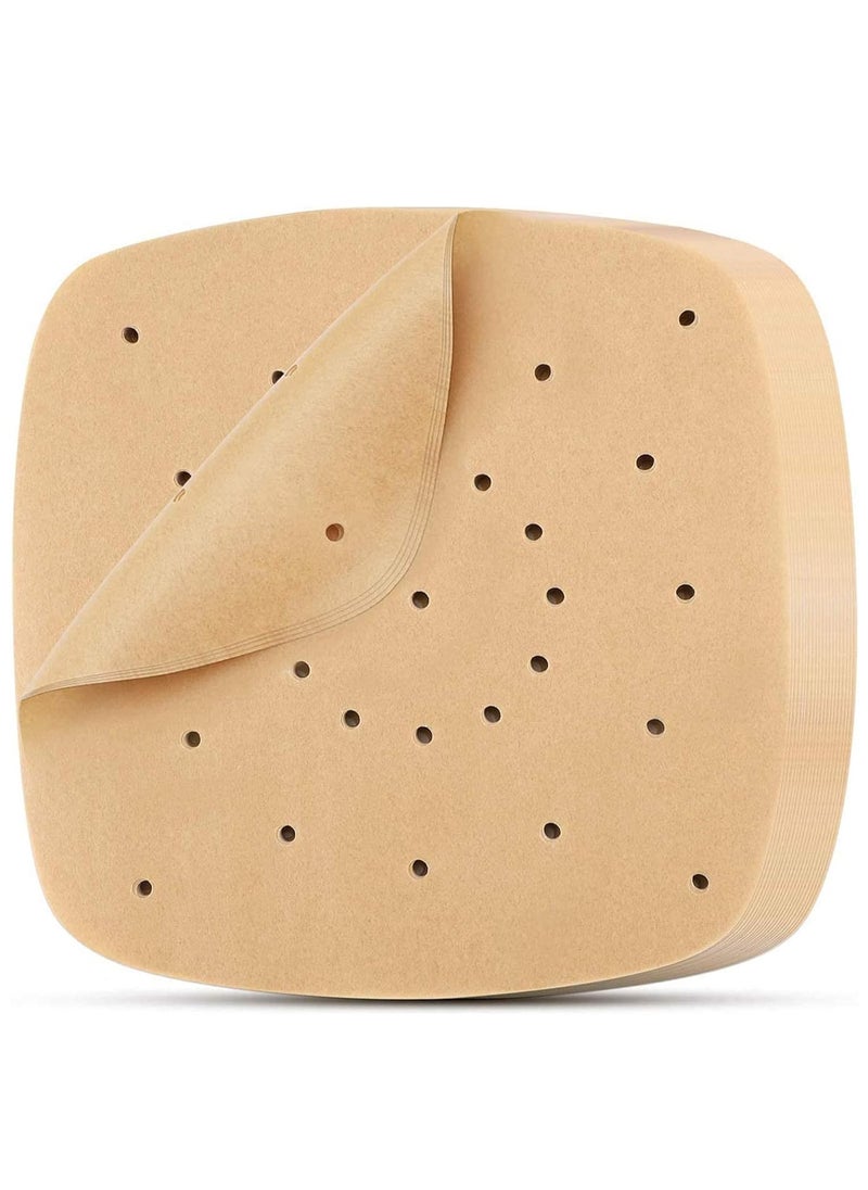SYOSI Air Fryer Parchment Paper 200 Pcs - 8.5 inch Unbleached Square Liners/Steaming Liner/Perforated for Fryer, Steaming Basket and More(Brown)  - Image 1