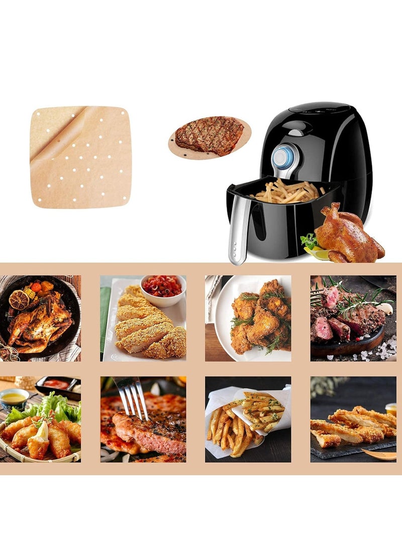 SYOSI - Air Fryer Parchment Paper 200 Pcs - 8.5 inch Unbleached Square Liners/Steaming Liner/Perforated for Fryer, Steaming Basket and More(Brown) - Image 1