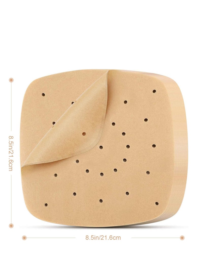 SYOSI Air Fryer Parchment Paper 200 Pcs - 8.5 inch Unbleached Square Liners/Steaming Liner/Perforated for Fryer, Steaming Basket and More(Brown)  - Image 2
