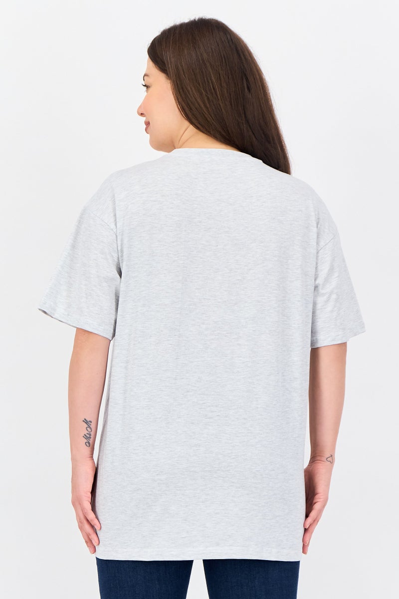 Disney Minnie Mouse Women Crew Neck Short Sleeve Brand Logo T-Shirt, Grey - Image 3