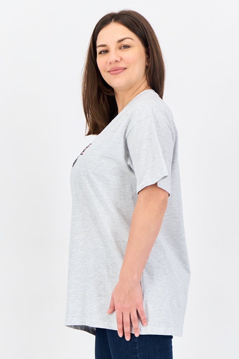 Disney Minnie Mouse Women Crew Neck Short Sleeve Brand Logo T-Shirt, Grey - Image 2