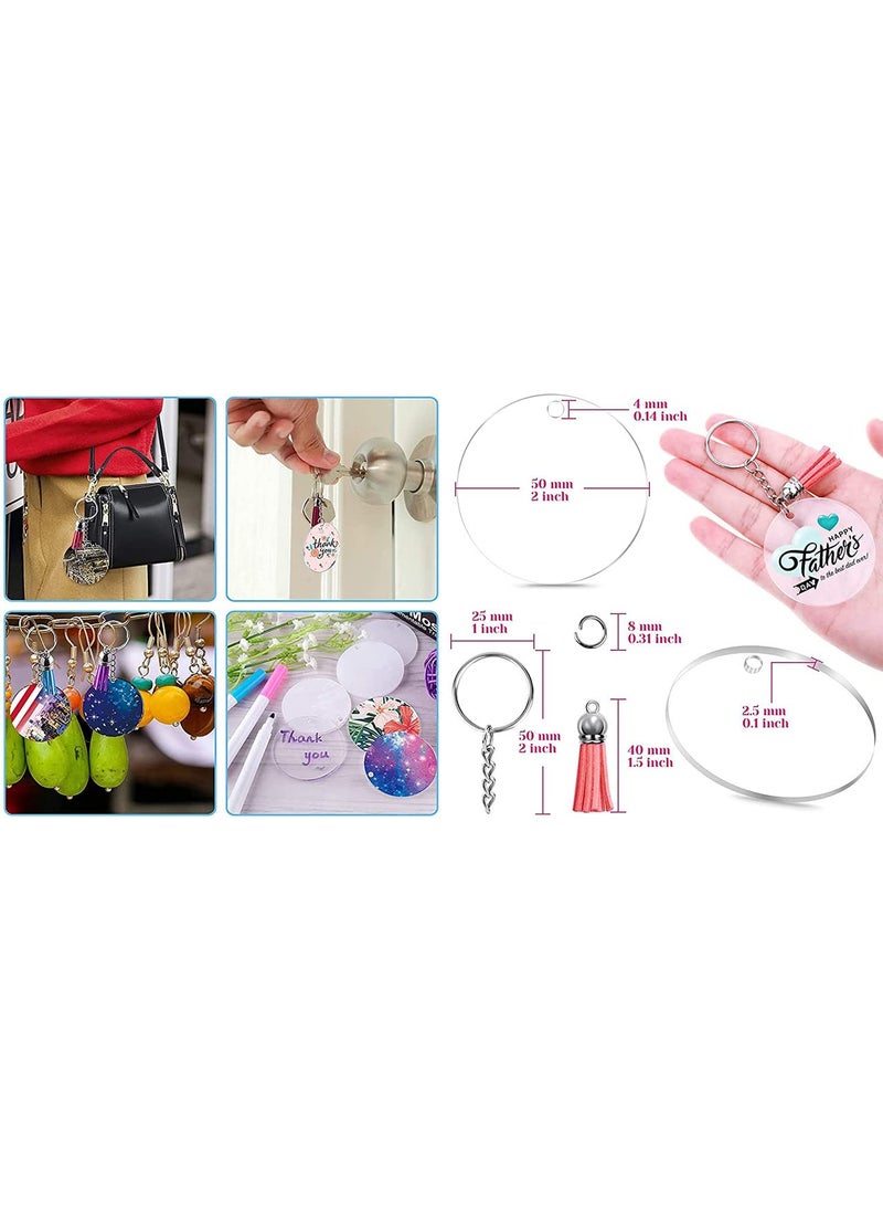 DIY Crafts - DIY Crafts 4 Pcs, Gold, 4 Pcs Only, Key Ring Acrylic Blanks Keychain Tassels Set Round Clear Arylic Keychain Blanks Key Rings with Chain Jump Rings and Colorful Keychain Tass (4 Pcs, Gold) - Image 1