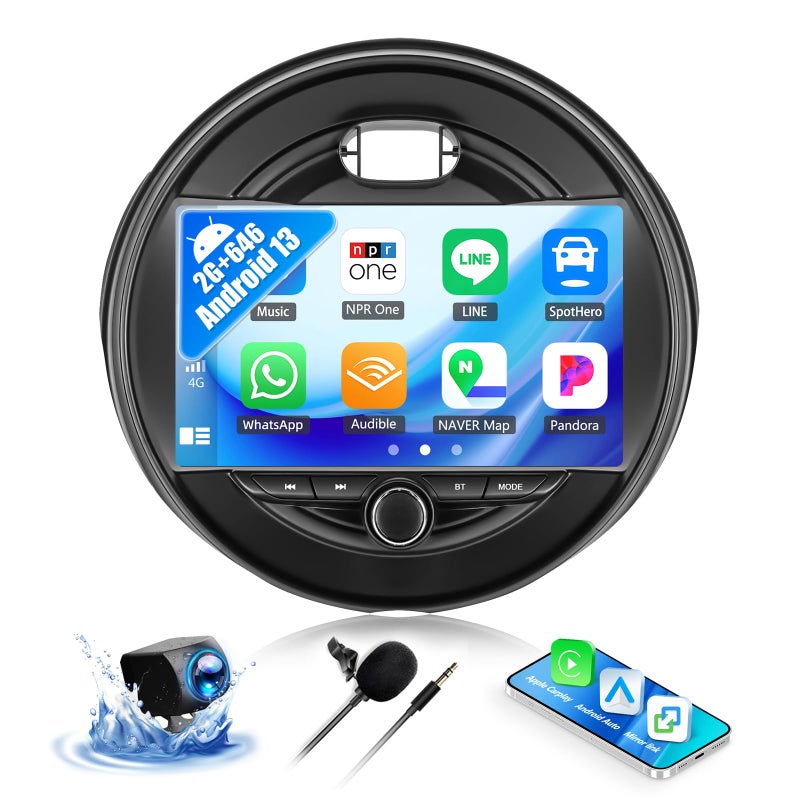 SIXWIN 2G64G Android Car Stereo for BWM Mini Cooper F55 20142019 9 Inch Touch Screen with CarPlay Android Auto Mirror Link Bluetooth FM 28UI Backup Camera GPS Navigation WiFi FM SWC MIC