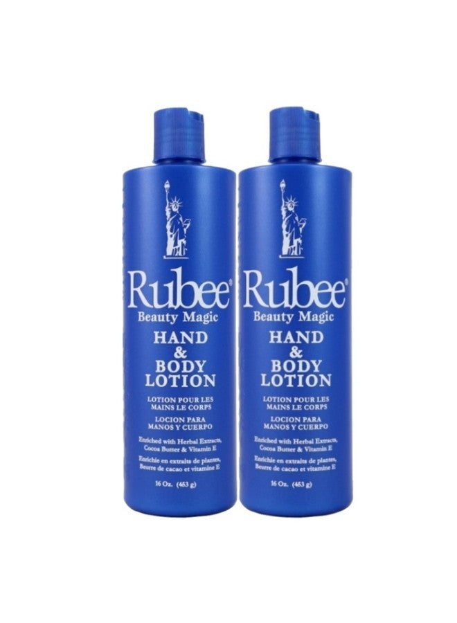 RUBEE Body & Hand Lotion - Pack of 2 Non-Greasy Lotion for Women & Men - 16 oz Cacao Butter Lotion for Extremely Dry Skin - Vitamin E Moisturizer - Image 1